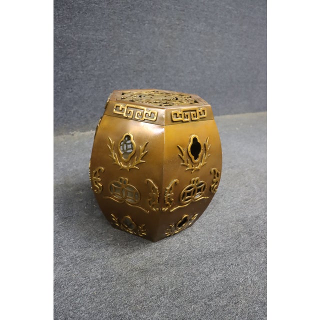 Chinoiserie Brass Chinoiserie Hexagonal Garden Stool For Sale - Image 3 of 6