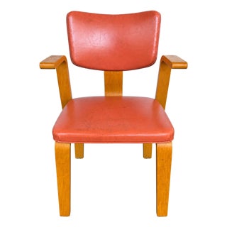 Vintage Mid-Century Modern Sculptural Wood Armchair With Coral Orange Upholstery For Sale