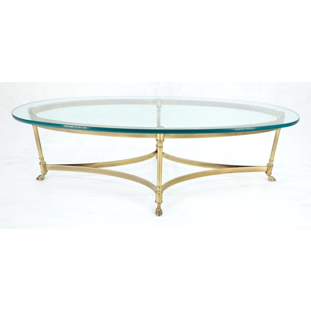 Oval 3/4" Glass top Brass Hoof Feet Coffee Center Table MINT For Sale - Image 14 of 18
