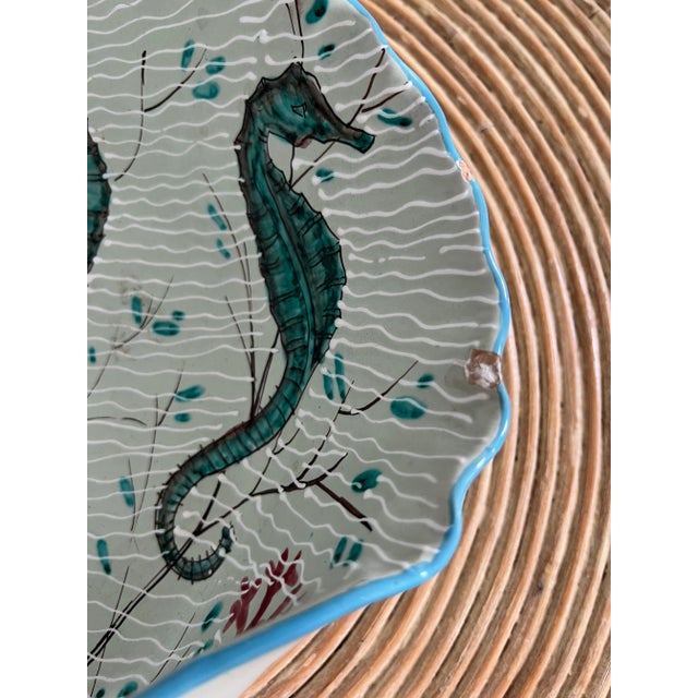 1990s Italian Hand Painted Pottery With Seahorse For Sale - Image 5 of 9