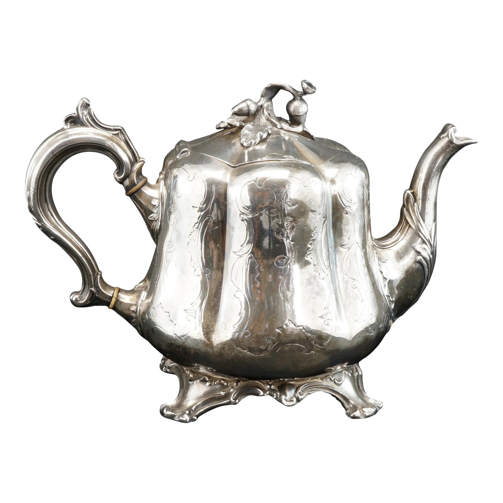 Victorian Silver Plate Teapot Shaw & Fisher With Acorn Finial 19th