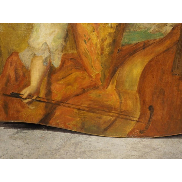 Brown 19th Century French Overdoor Painting, the Cellist For Sale - Image 8 of 12