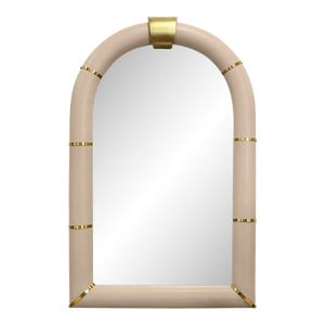 Matthew Izzo Home Bowie Arched Faux Ivory Textured Leather Mirror With Antique Brass Details