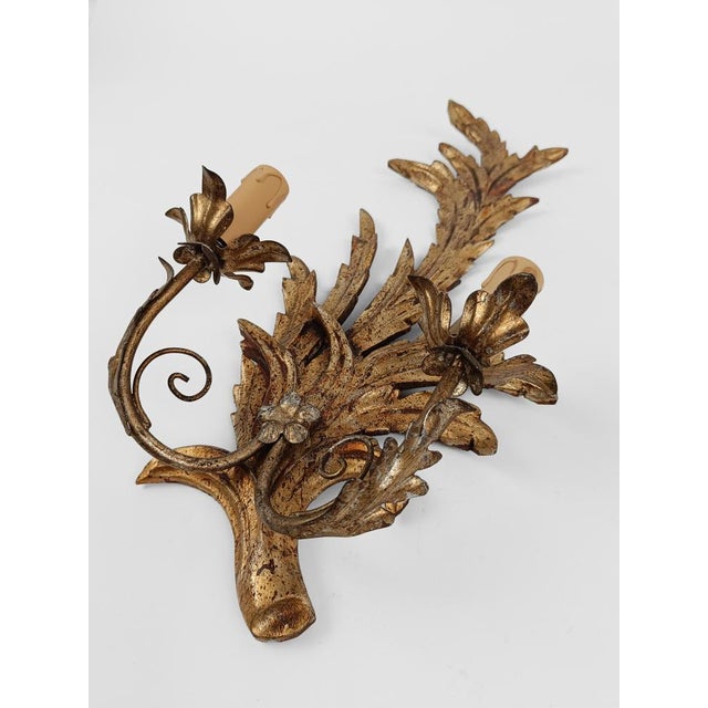 Italian Florentine Baroque Style Giltwood Leaf Wall Lights Sconces, 1960s, Set of 2 For Sale - Image 12 of 18