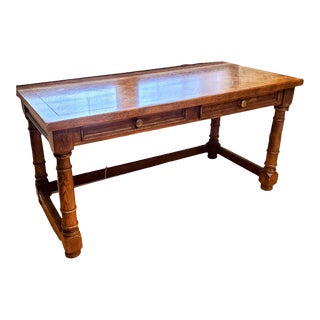 1950s Century Furniture French Country Large Oak Desk Library Table For Sale