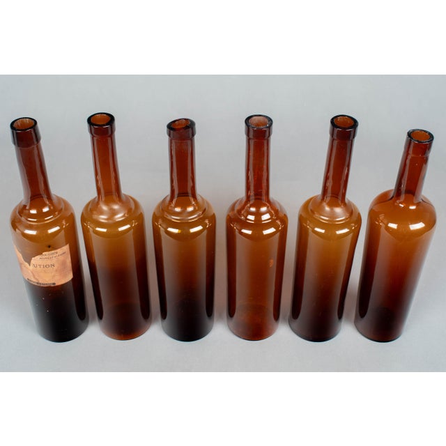 19th Century French Amber Glass Medicine Bottles, Set of 6 For Sale - Image 5 of 6