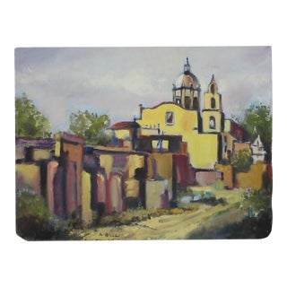 1980s Original Oil on Masonite Painting Southwest Spanish Mission - Unsigned 24x18" For Sale