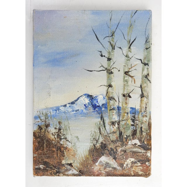 Rustic Small Impressionist Mountain & Aspens Landscape Painting For Sale - Image 3 of 3