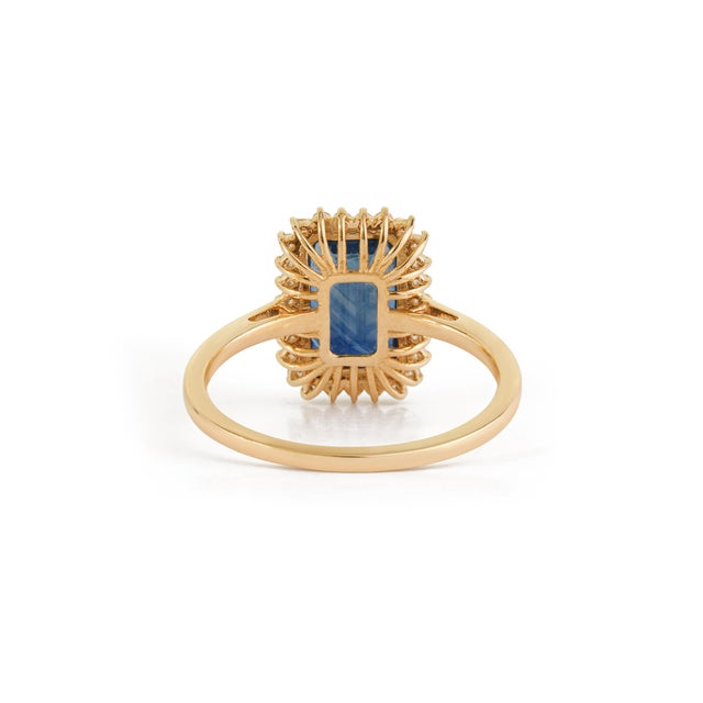 3.31ct Emerald-Cut Blue Sapphire Diamond Modern Engagement Ring Size 5 in 14k Gold For Sale - Image 10 of 18