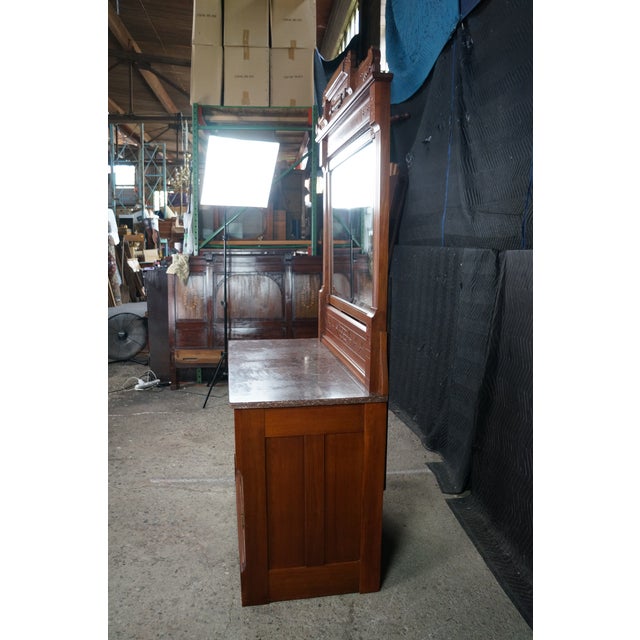 Antique Victorian Eastlake Walnut Burl Marble Top Dresser & Mirror Vanity Chest For Sale - Image 13 of 15