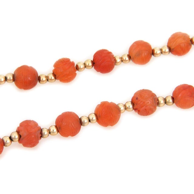 Metal Vintage Carnelian Seed Pearls Oval Pendant 14k Gold Carved Bead Necklace For Sale - Image 7 of 7