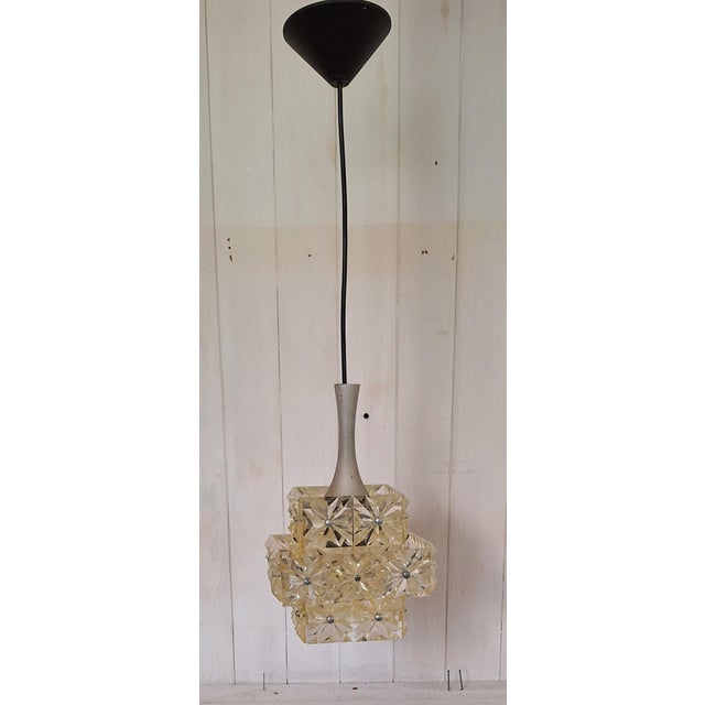 Vintage Hanging Lamp with Clear Square Plastic Prism Shade, 1970s, in Very Good conditions. Designed 1970 to 1979 Up to...