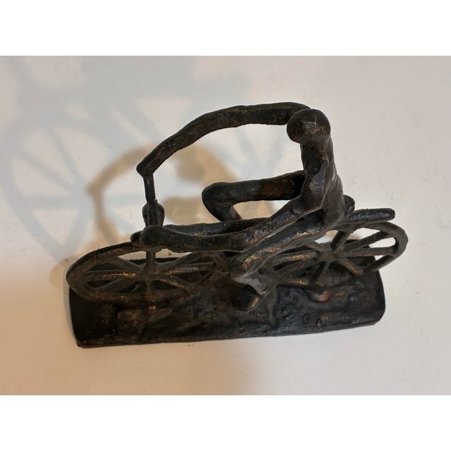 Modernist Handcrafted Iron Cyclist Sculpture For Sale In Philadelphia - Image 6 of 6