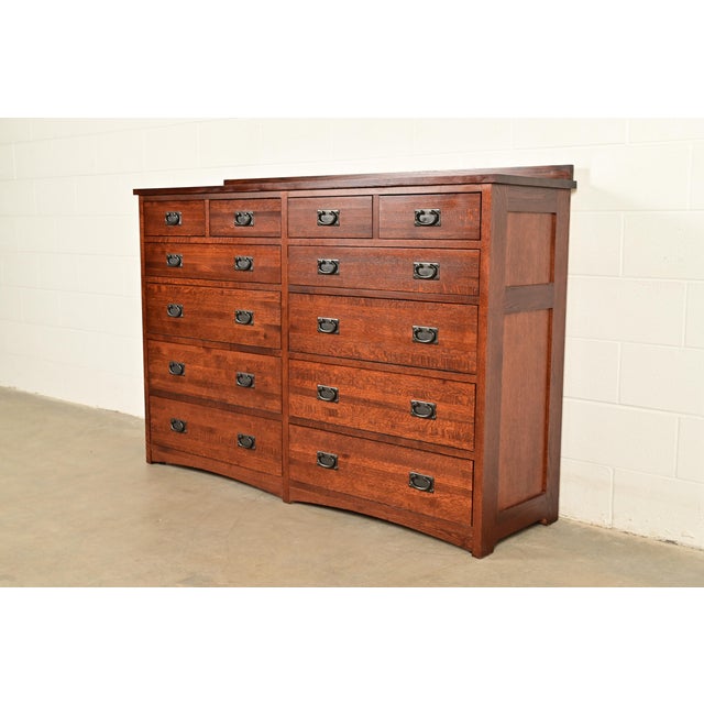 A beautiful Mission or Arts & Crafts style twelve-drawer dresser or chest of drawers In the manner of Stickley USA, Circa...