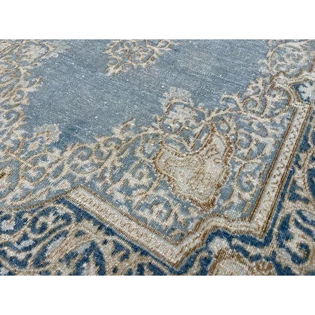 1930s Vintage Handmade Blue & Ivory Kirman Rug For Sale - Image 4 of 6