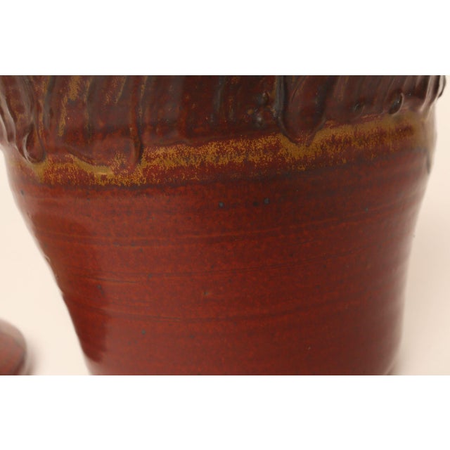 Vintage Red, Ochre and Slate Studio Ceramic Planter With Plate by Deanna Nichols For Sale - Image 14 of 18