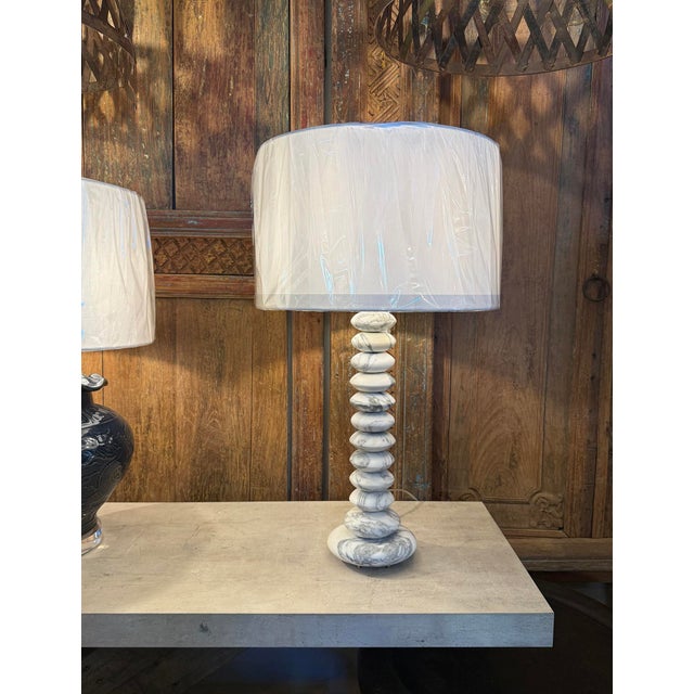 Stacked Marble Stone Table Lamp For Sale In Los Angeles - Image 6 of 8