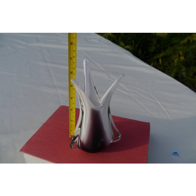 Purple Mid 20th Century Murano Italy Art Glass Vase in Purple White Clear Attributed to Fratelli Toso For Sale - Image 8 of 12