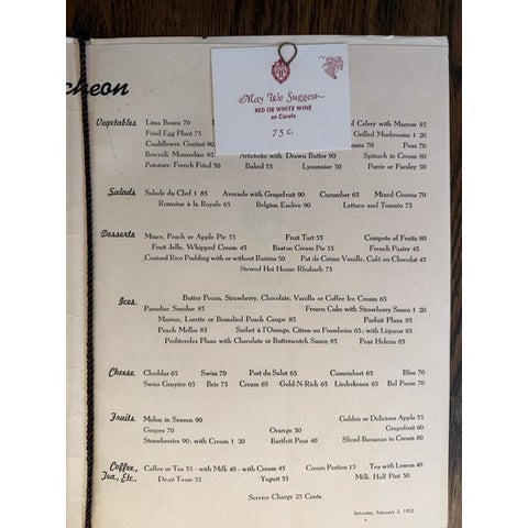 Brown Vintage Plaza Hotel Nyc Luncheon Menu, 1952 For Sale - Image 8 of 13