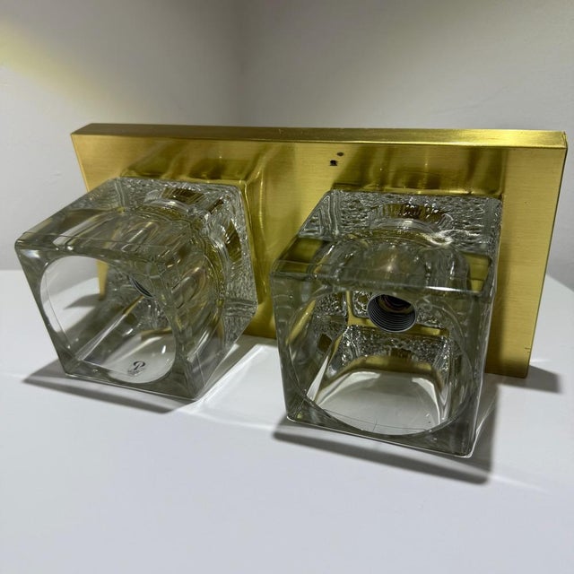 Vintage Wall Lamps in Ice Glass and Brass from Peill & Putzler, 1970s, Set of 2 For Sale - Image 16 of 18
