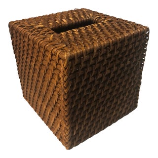 Vintage Rattan Tissue Box Cover With Rectangle Opening For Sale