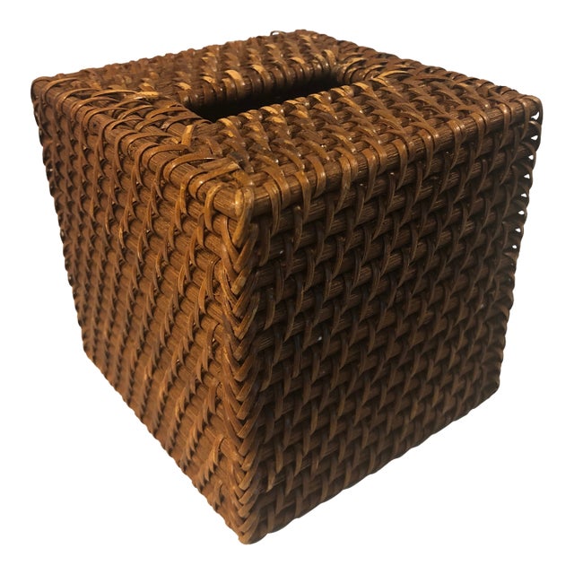 Vintage Rattan Tissue Box Cover With Rectangle Opening For Sale