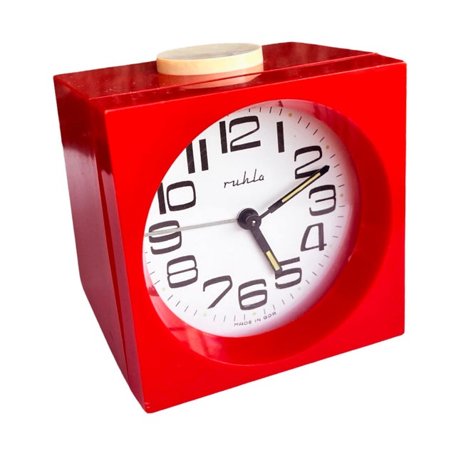 Mid-Century Modern Ruhla Mechanical Alarm Clock, Red Retro Design, Germany 1970s For Sale - Image 3 of 7
