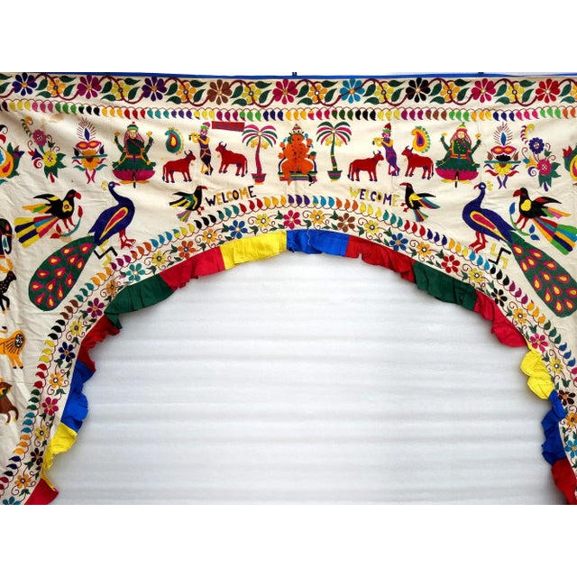 1990s Vintage Door Valance Kutch Hand Embroidered Wall Hanging For Sale - Image 5 of 6