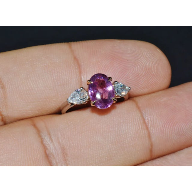 GIA Natural 3.88CTS VVS D Diamond Pink Sapphire Platinum 18K Gold Engagement Ring, size 6.25 For Sale In Dallas - Image 6 of 9