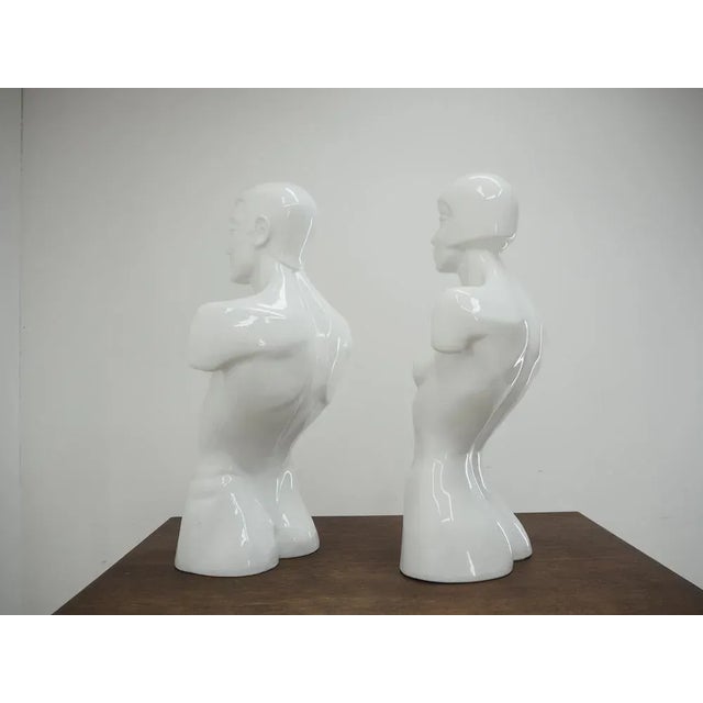 1980s Vintage Man and Woman Porcelain Bust, Sculpture, Italy, 1980s For Sale - Image 5 of 13