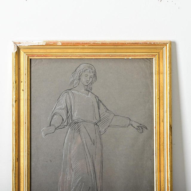 Figurative French Vintage Framed Charcoal Figure Study For Sale - Image 3 of 9