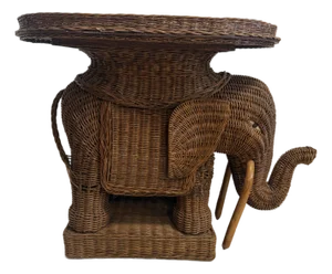 Vintage Wicker Elephant Tray Table Natural Finish