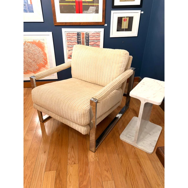 Original Milo Baughman Chrome Frame Lounge Chair in Newer Cream Chanel Upholstery