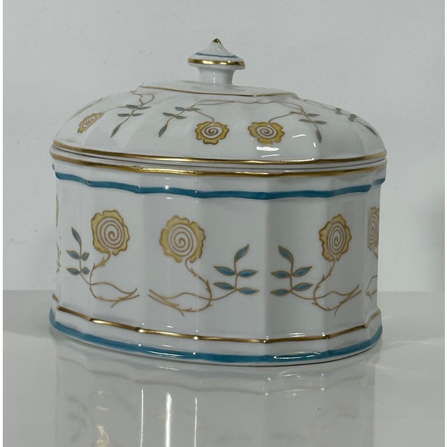 Art Nouveau Style Hand Painted Lidded Box by Vista Alegre Portugal Sides & Lid have graceful scalloped shape wide 6” deep...