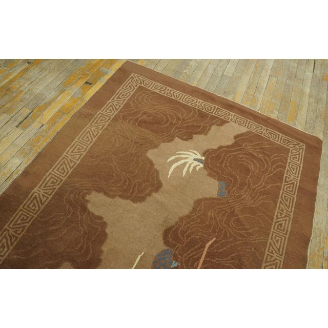 Magnificent Brown Earth Tone Color and Majestic Chinese Dragon Design in Light Blue and Ivory Antique Chinese Peking Rug For Sale - Image 4 of 9