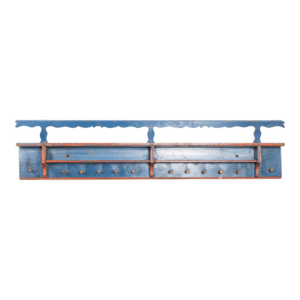 19th Century Original Blue Painted Hanging Rack With 12 Pegs, Hungary