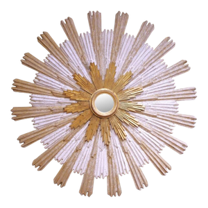 Vintage Italian Carved Giltwood Sunburst Mirror With Two-Tier Rays