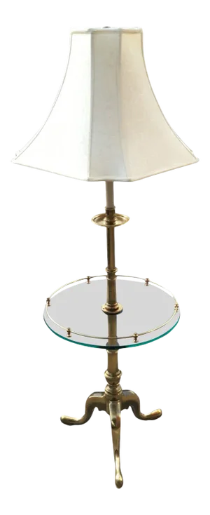 French Provincial Solid Brass Tripod Cabriolet Leg Floor Lamp & Shade From Stiffel