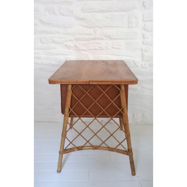 Wood Vintage Desk and Chair in Wicker by Louis Sognot, 1950s, Set of 2 For Sale - Image 7 of 15