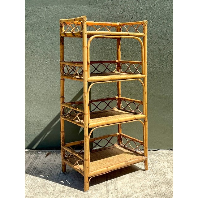 Mid 20th Century Vintage Bamboo and Rattan Etagere For Sale - Image 5 of 12