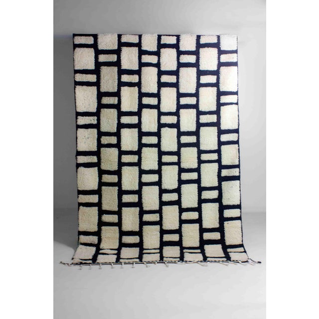 Black Vintage Plushy Wool Folk Art Berber Rug in with Checkered Patterns, 1970s For Sale - Image 8 of 8