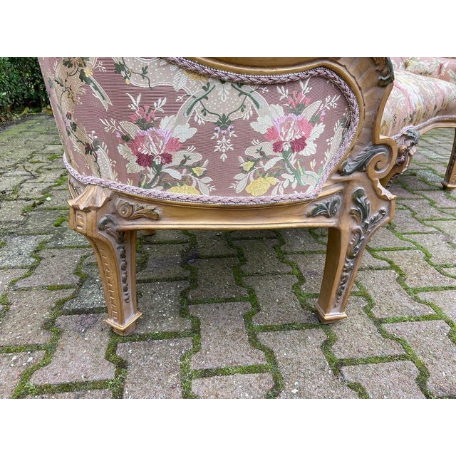 1970s French Artisan Louis XVI Pink Gold Beech Settee-1Pc For Sale - Image 4 of 16
