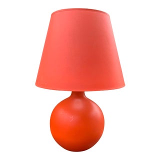 Vintage 1970s Orange Ceramic Lamp and Shade For Sale