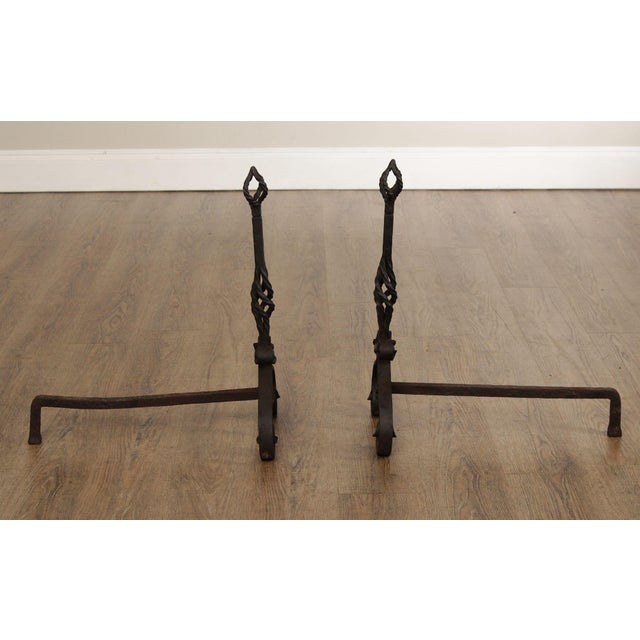 Antique Arts & Crafts Pair of Wrought Iron Fireplace Andirons For Sale - Image 11 of 12