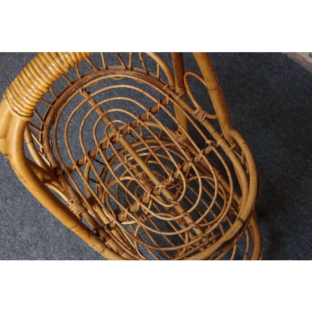 Vintage Italian Oval Bar Cart / Trolley on Caster Wheels in Bamboo and Rattan For Sale - Image 10 of 18