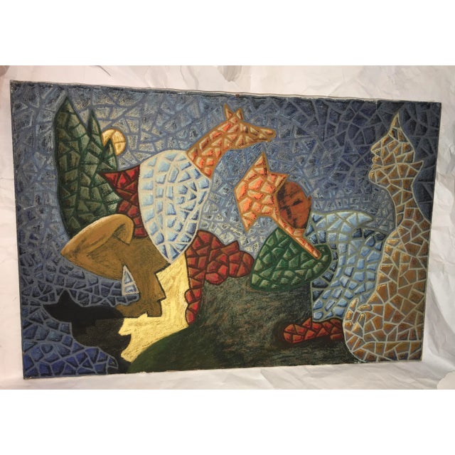 1990s Cubist Style Figurative Abstract Oil & Wax on Canvas Painting by Gidon Bendor For Sale - Image 10 of 10