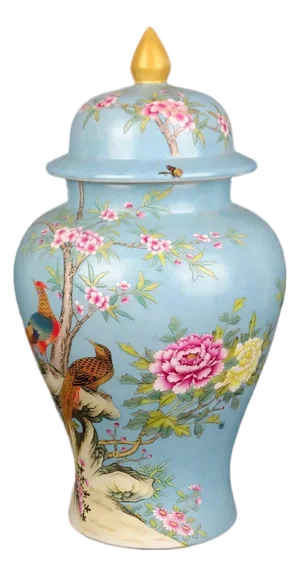 Chinese Vintage Ceramic Pot,Qing Dynasty Qianlong Marked Blue Ground Color Enamel Porcelain Ginger Jar Hand Painted Flower and Bird Pattern