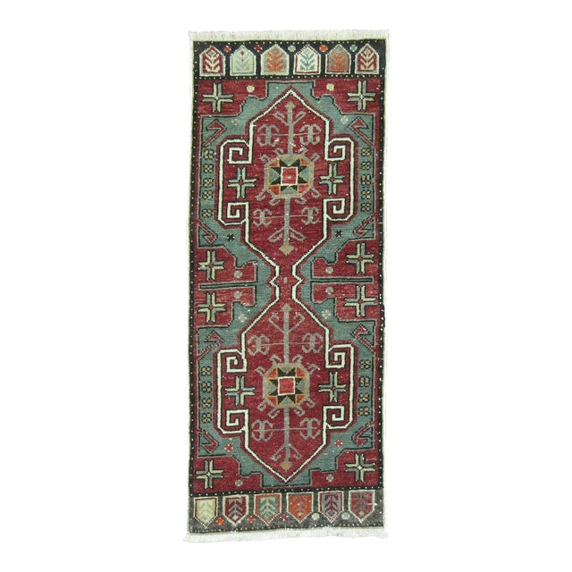 Green Vintage Anatolian Turkish Rug - 1'5" x 3'5" For Sale