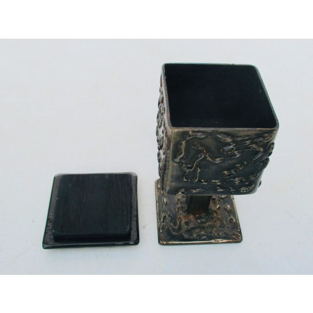 Brutalist Vintage Art Brut Steel & Glass Vanity Box For Sale - Image 3 of 10