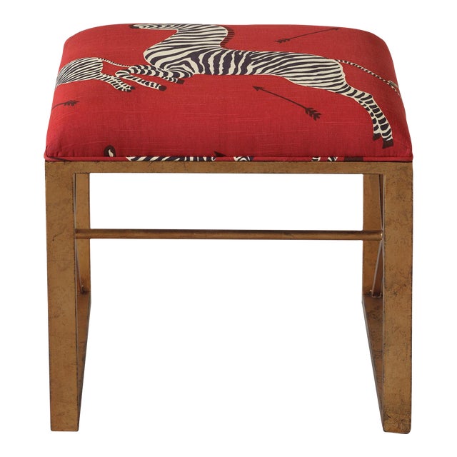 Scalamandre Maison by Port 68 Medallion Gold with Zebra Red Left Facing Single Bench For Sale